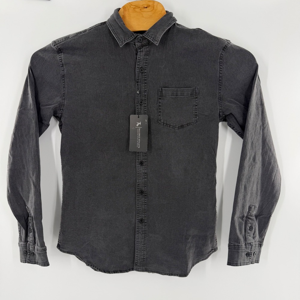 Tailored Athlete Mens Muscle Fit Button Down Shirt Washed Black Stretch Size M